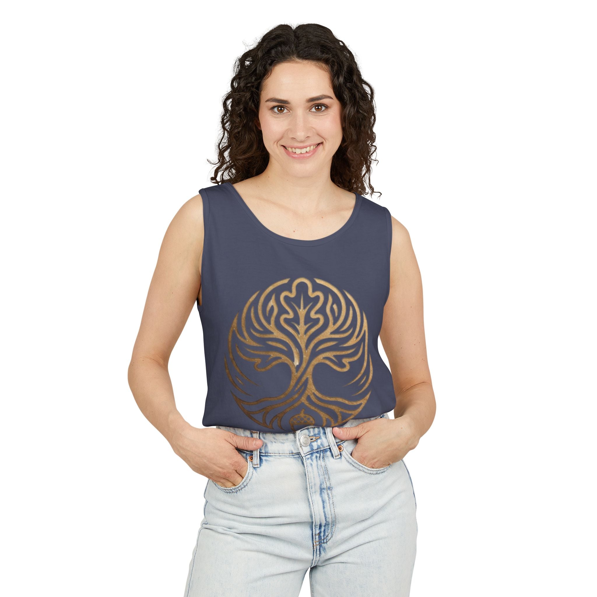 White Oak Brand Logo Tank Top — Minimal Tree Emblem Summer Tank