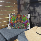 Higher Than Fame Outdoor Pillow — Bear on Money Graphic with "No Sleep Club"
