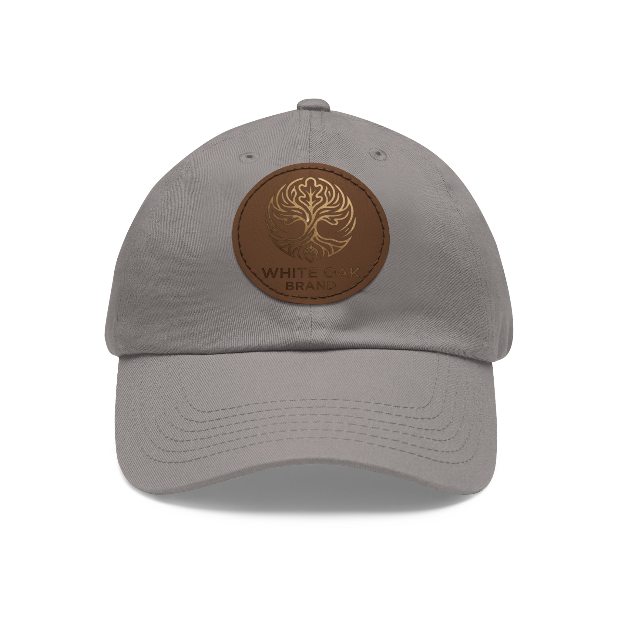 White Oak Leather Patch Dad Hat — Embossed Tree Logo Cap