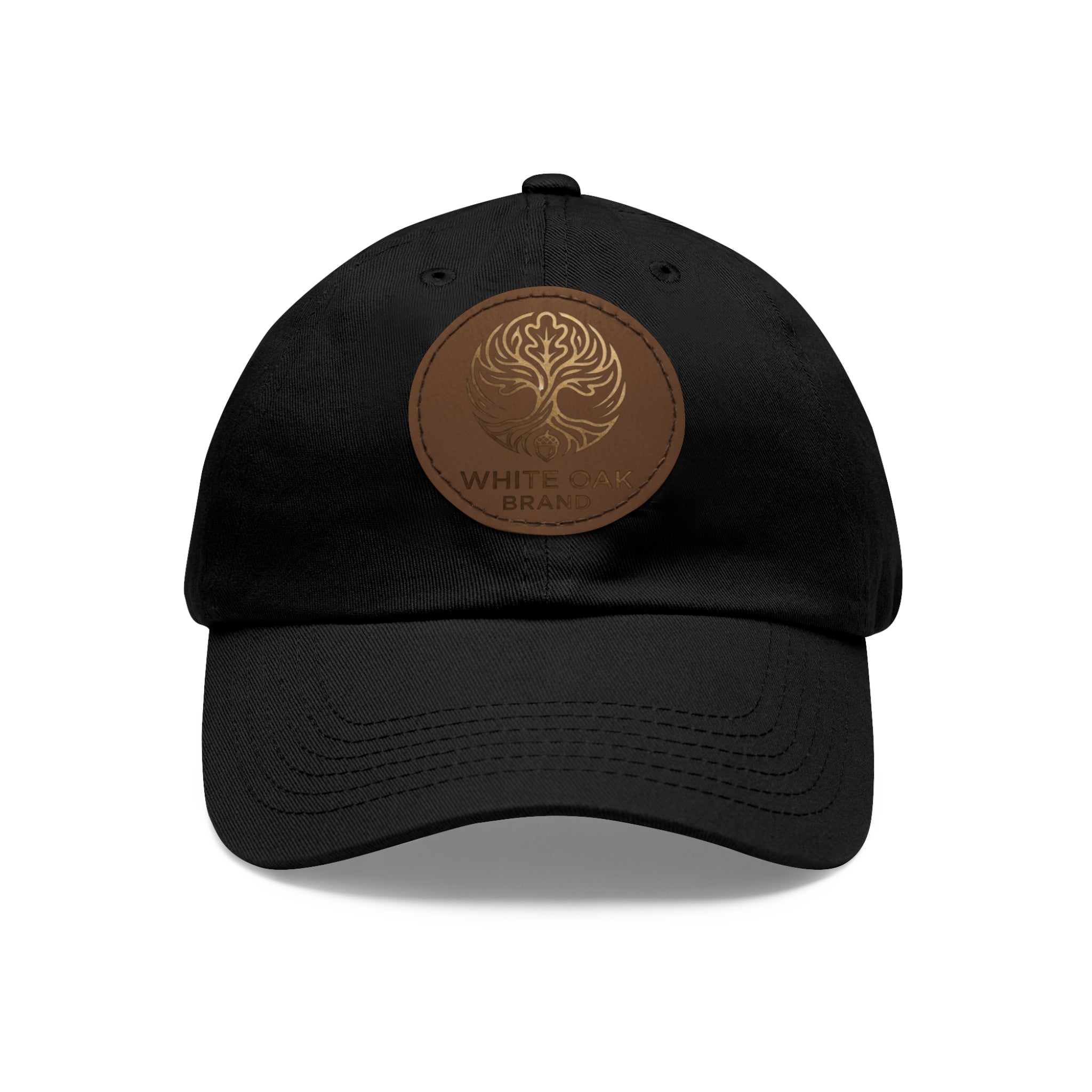 White Oak Leather Patch Dad Hat — Embossed Tree Logo Cap