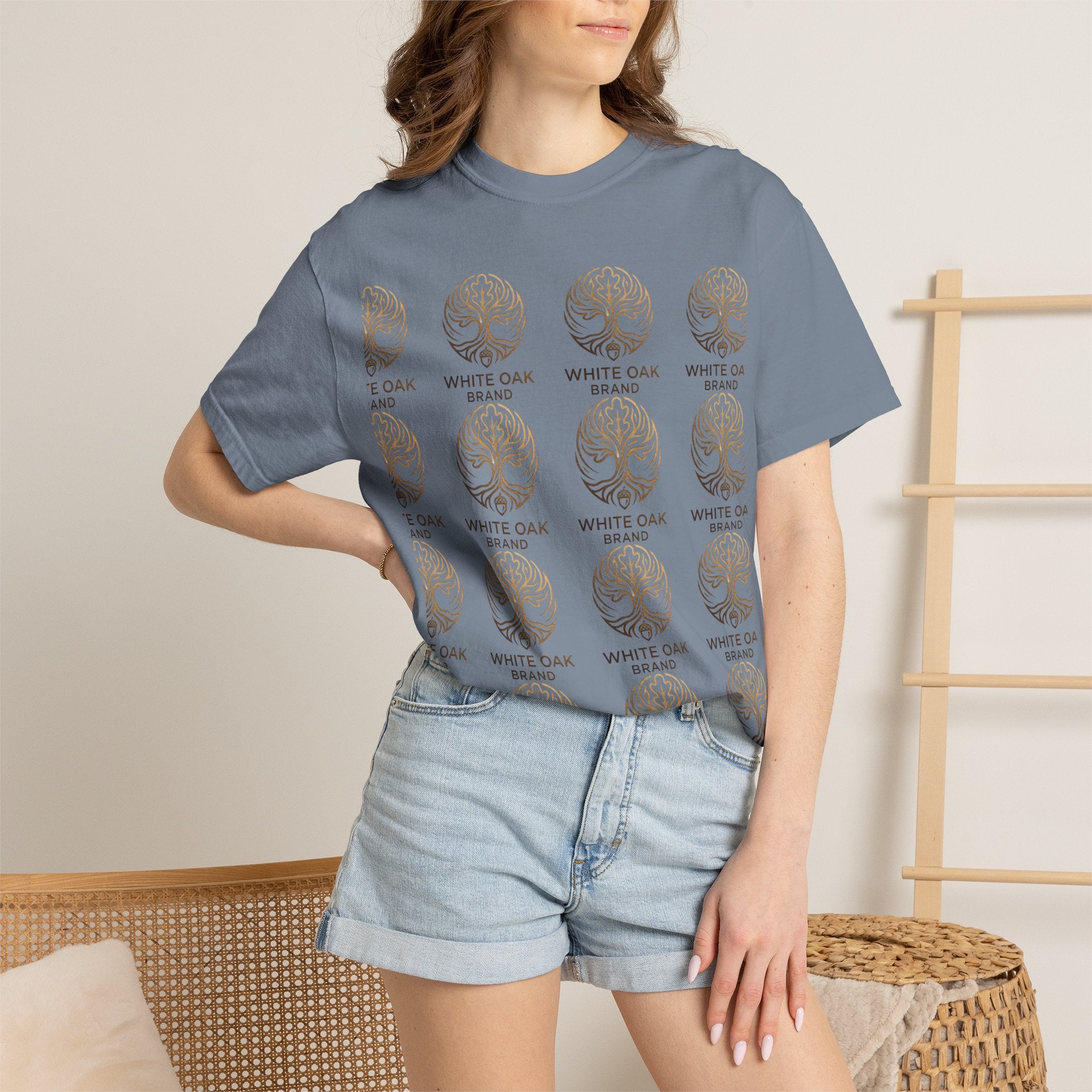 White Oak Brand Repeat Logo T-Shirt — Vintage Tree Skull Graphic Tee