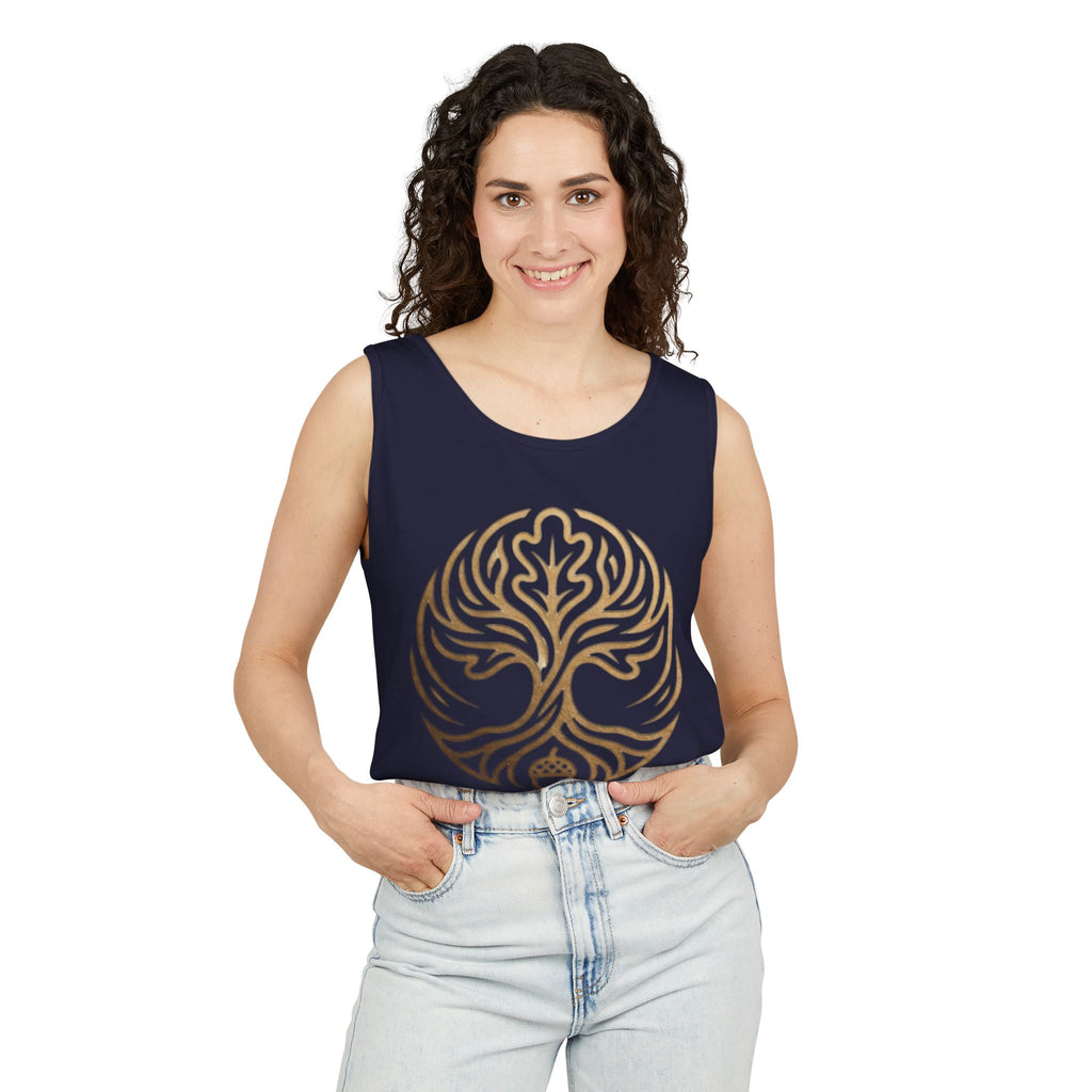 White Oak Brand Logo Tank Top — Minimal Tree Emblem Summer Tank
