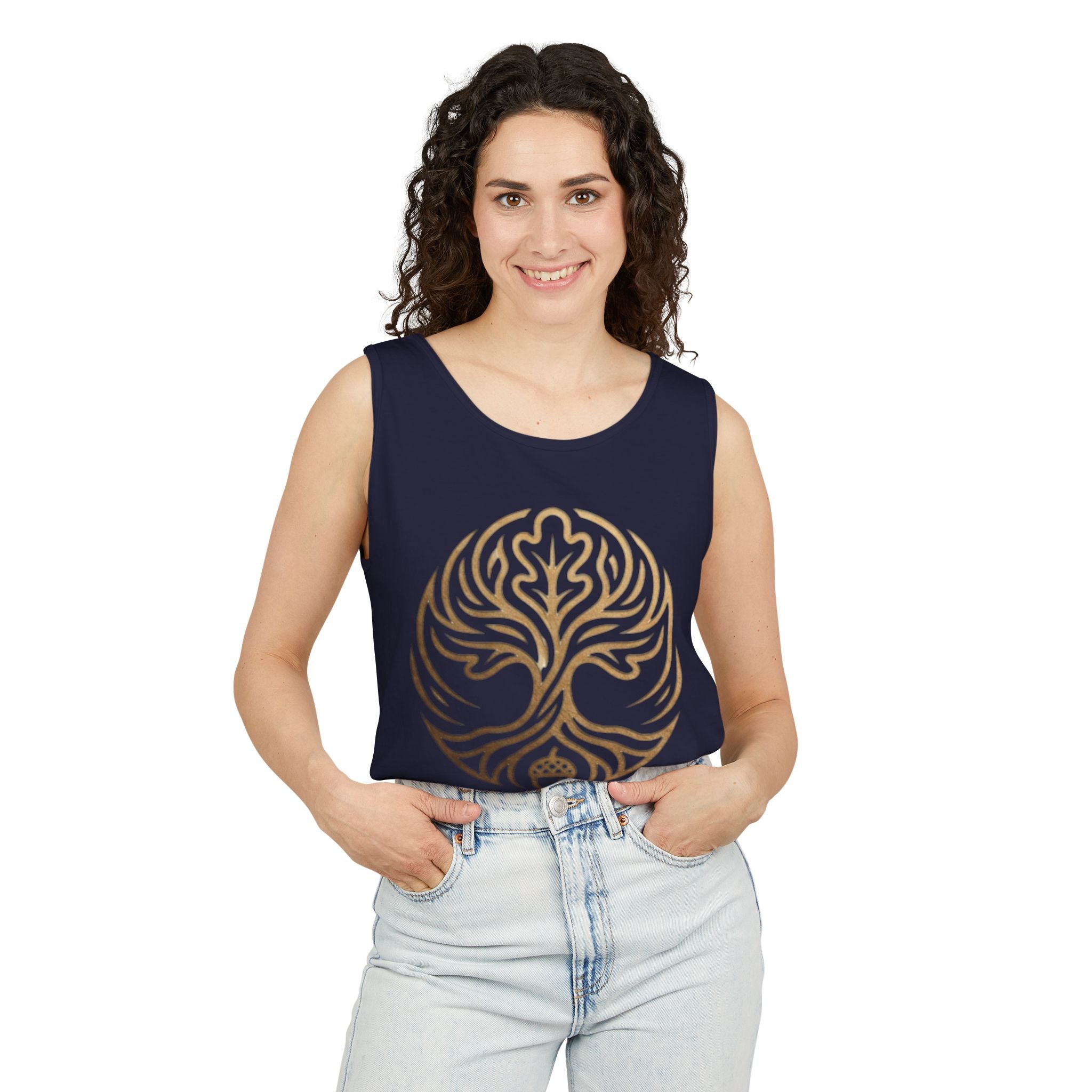 White Oak Brand Logo Tank Top — Minimal Tree Emblem Summer Tank