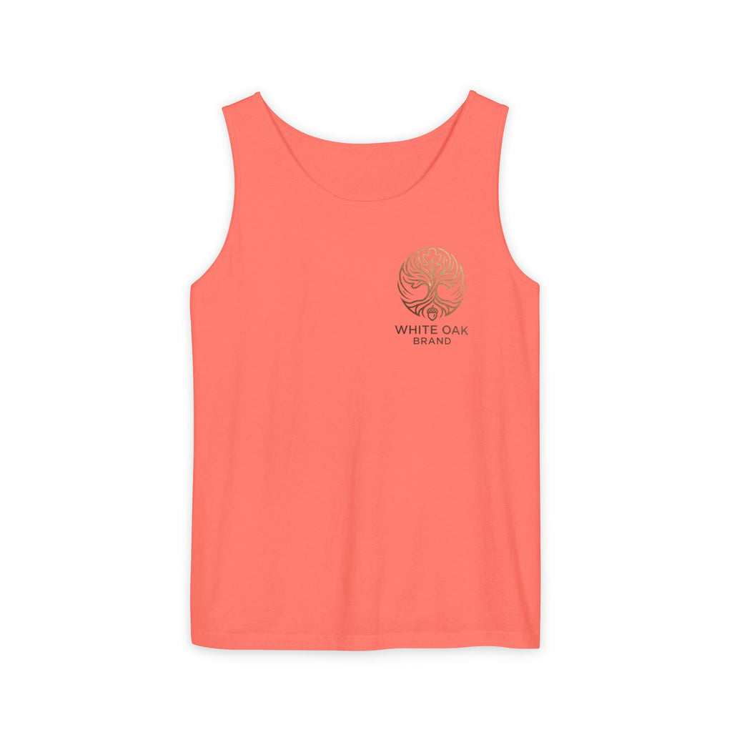 White Oak Brand Tank Top — Minimal Tree Logo Chest Print