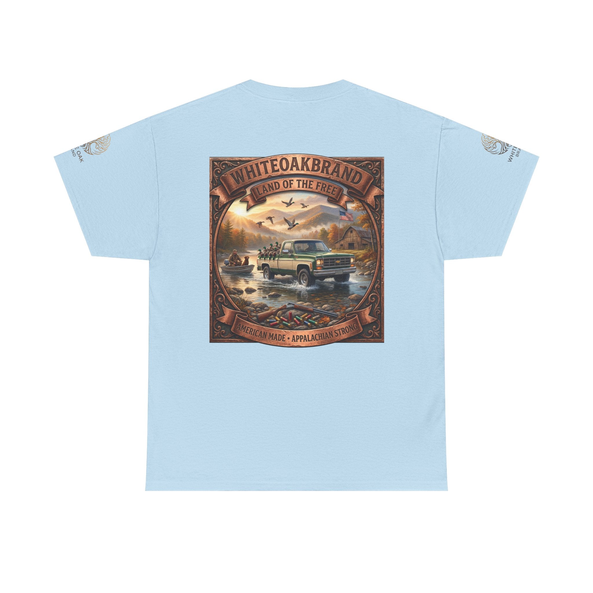 Vintage Outdoors Truck T‑Shirt — "White Oak Brand: Land of the Free" Graphic Tee