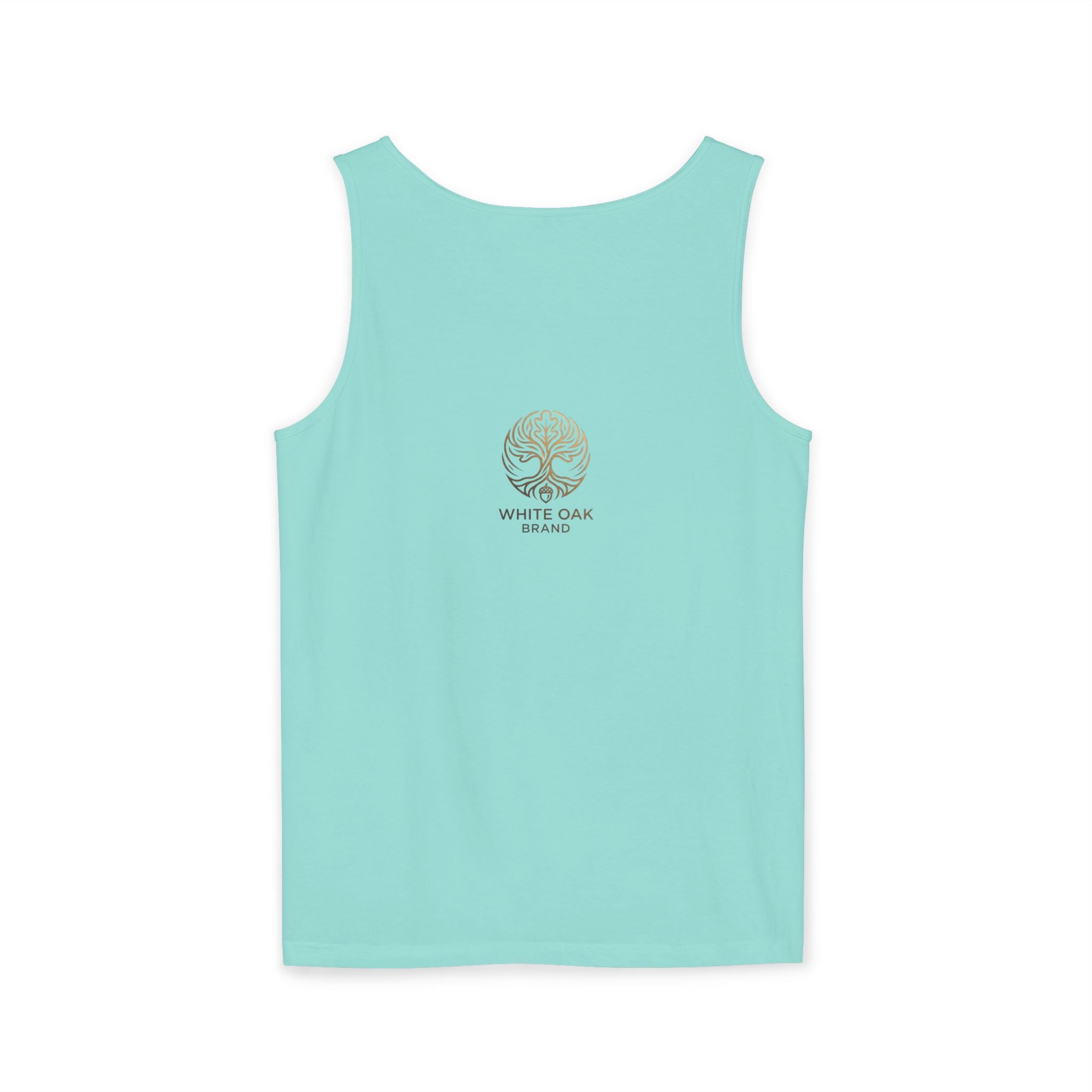 White Oak Brand Tank Top — Minimal Tree Logo Chest Print