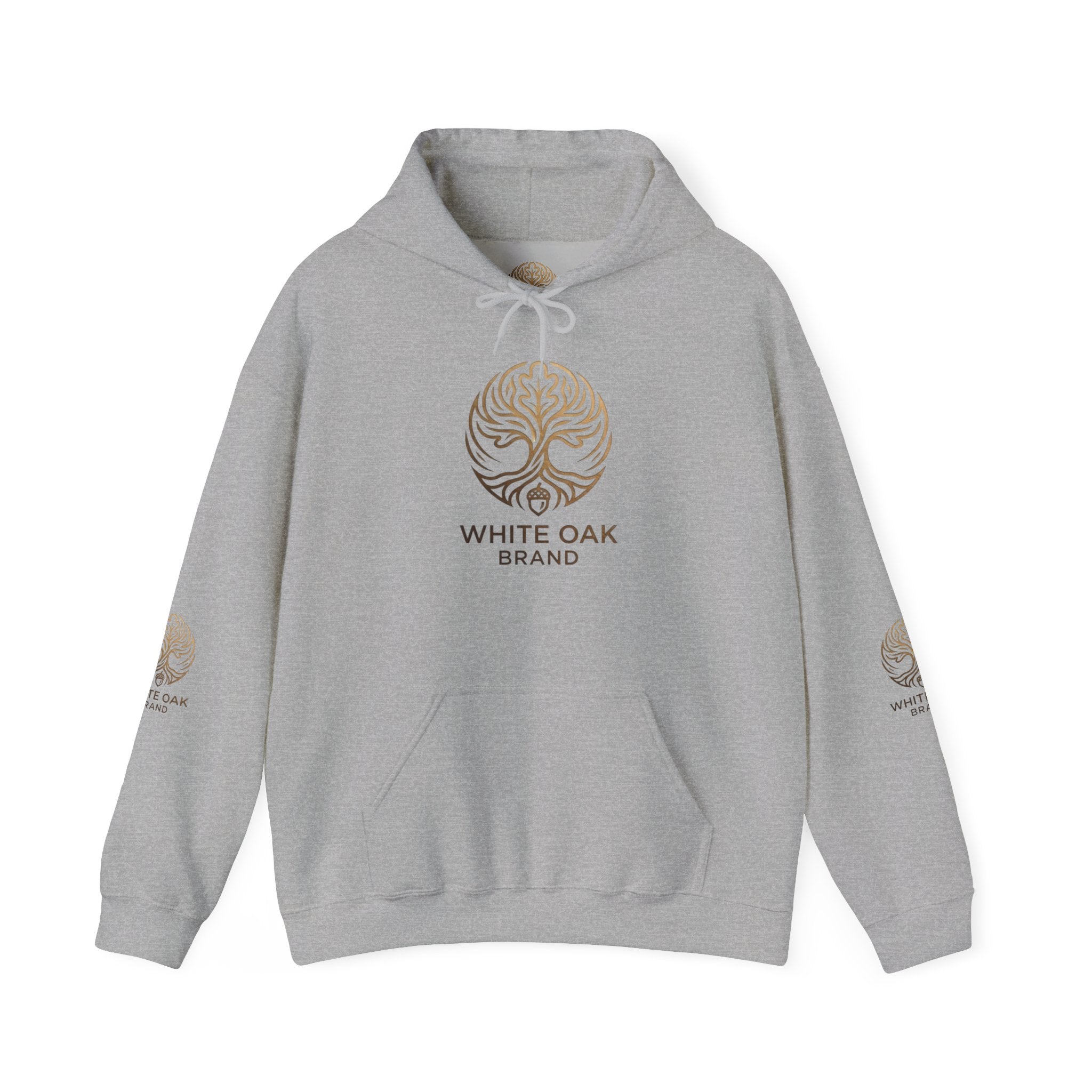 White Oak Brand Hoodie – Nature Logo Pullover with Scenic Back Emblem
