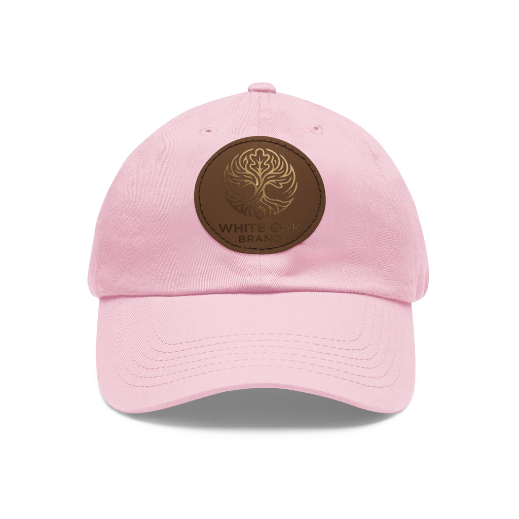 White Oak Leather Patch Dad Hat — Embossed Tree Logo Cap