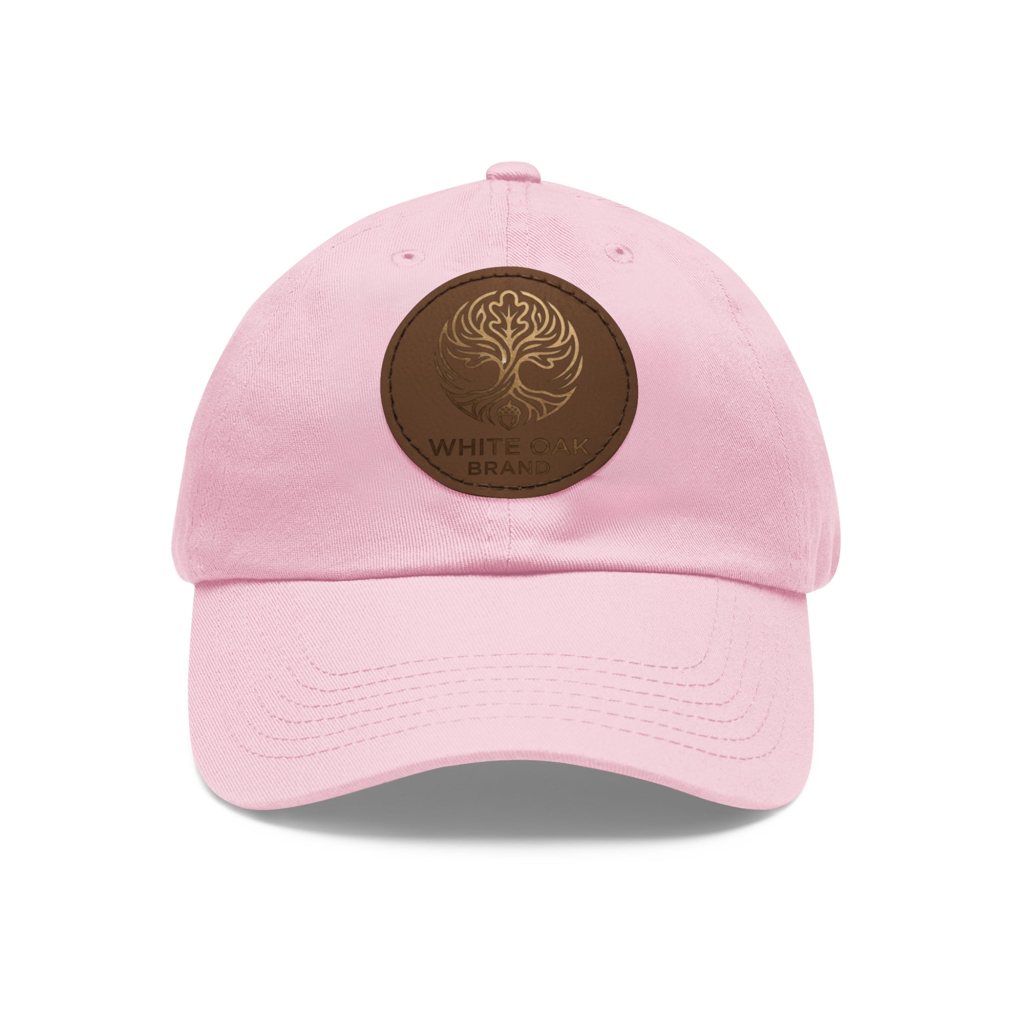 White Oak Leather Patch Dad Hat — Embossed Tree Logo Cap