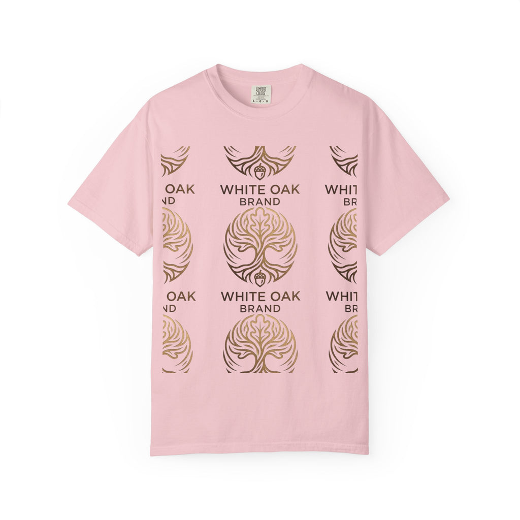 White Oak Brand Logo T-Shirt — Repeated Tree Emblem Tee