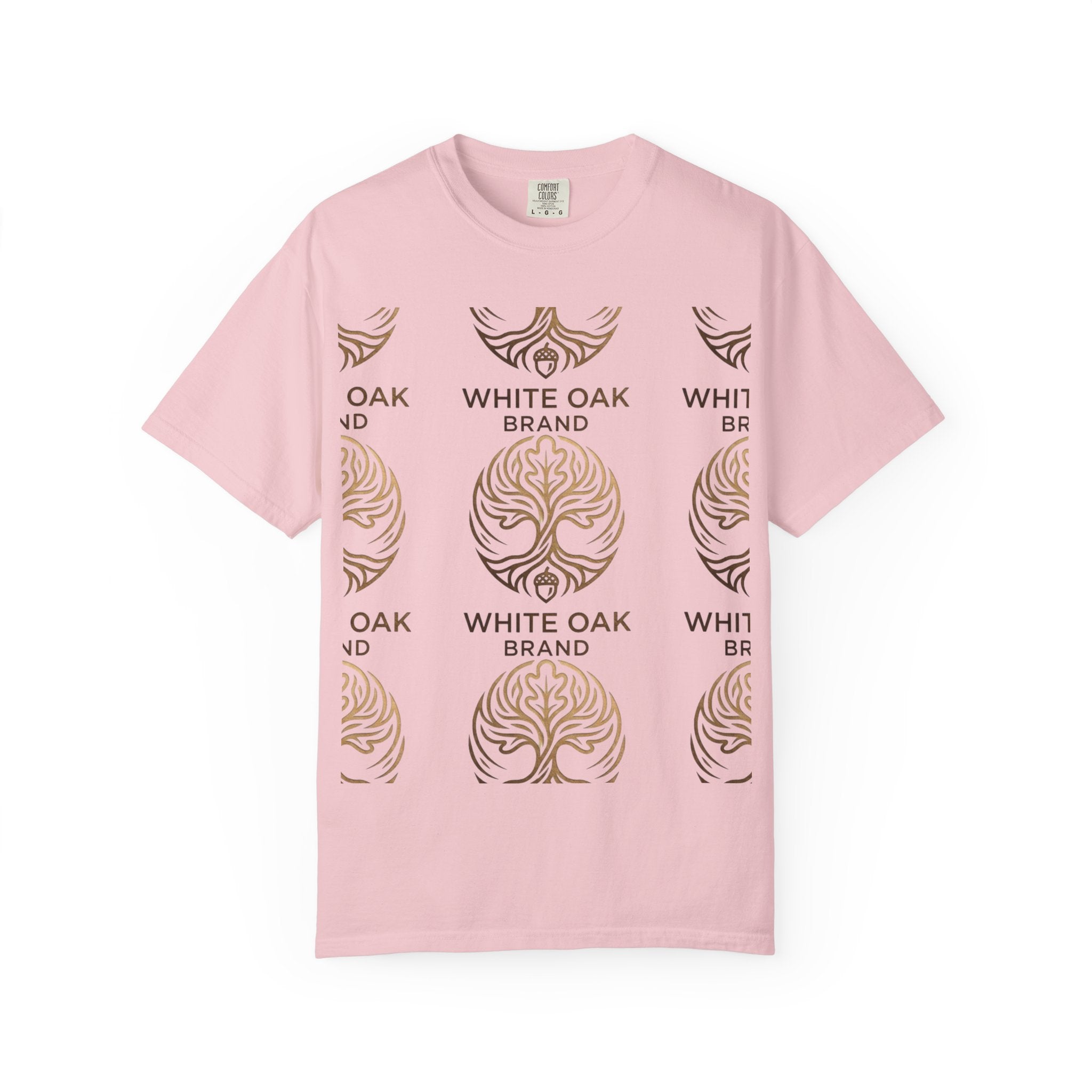 White Oak Brand Logo T-Shirt — Repeated Tree Emblem Tee