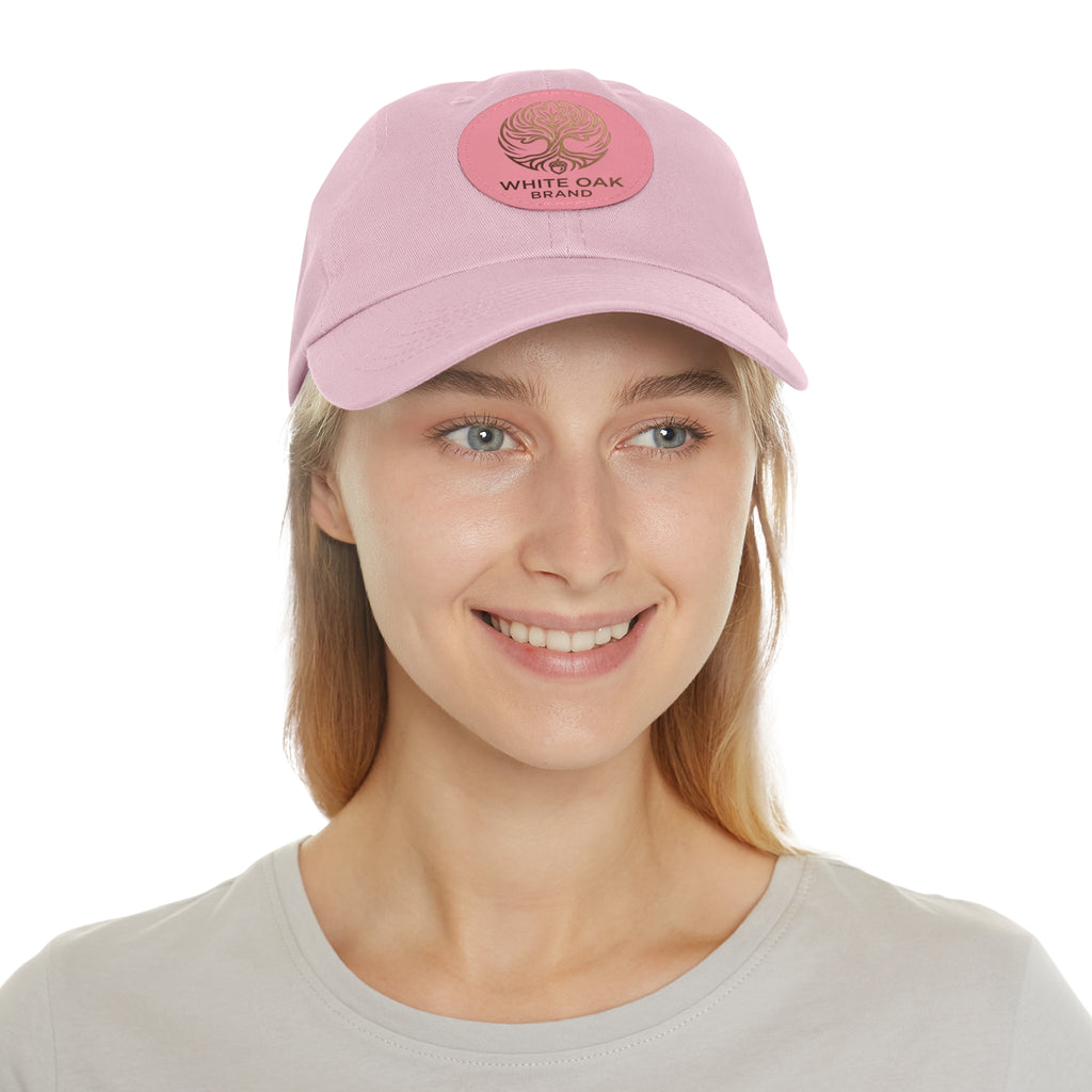 White Oak Leather Patch Dad Hat — Embossed Tree Logo Cap