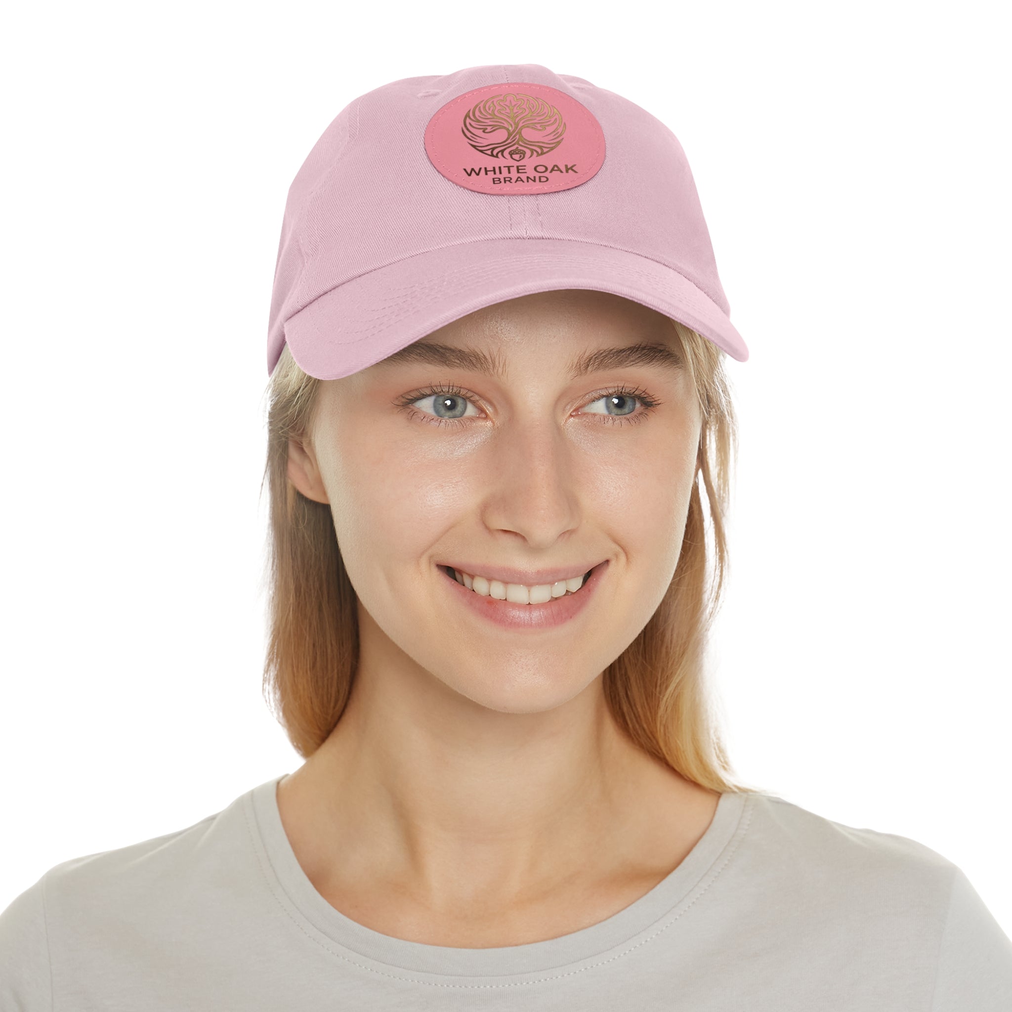 White Oak Leather Patch Dad Hat — Embossed Tree Logo Cap