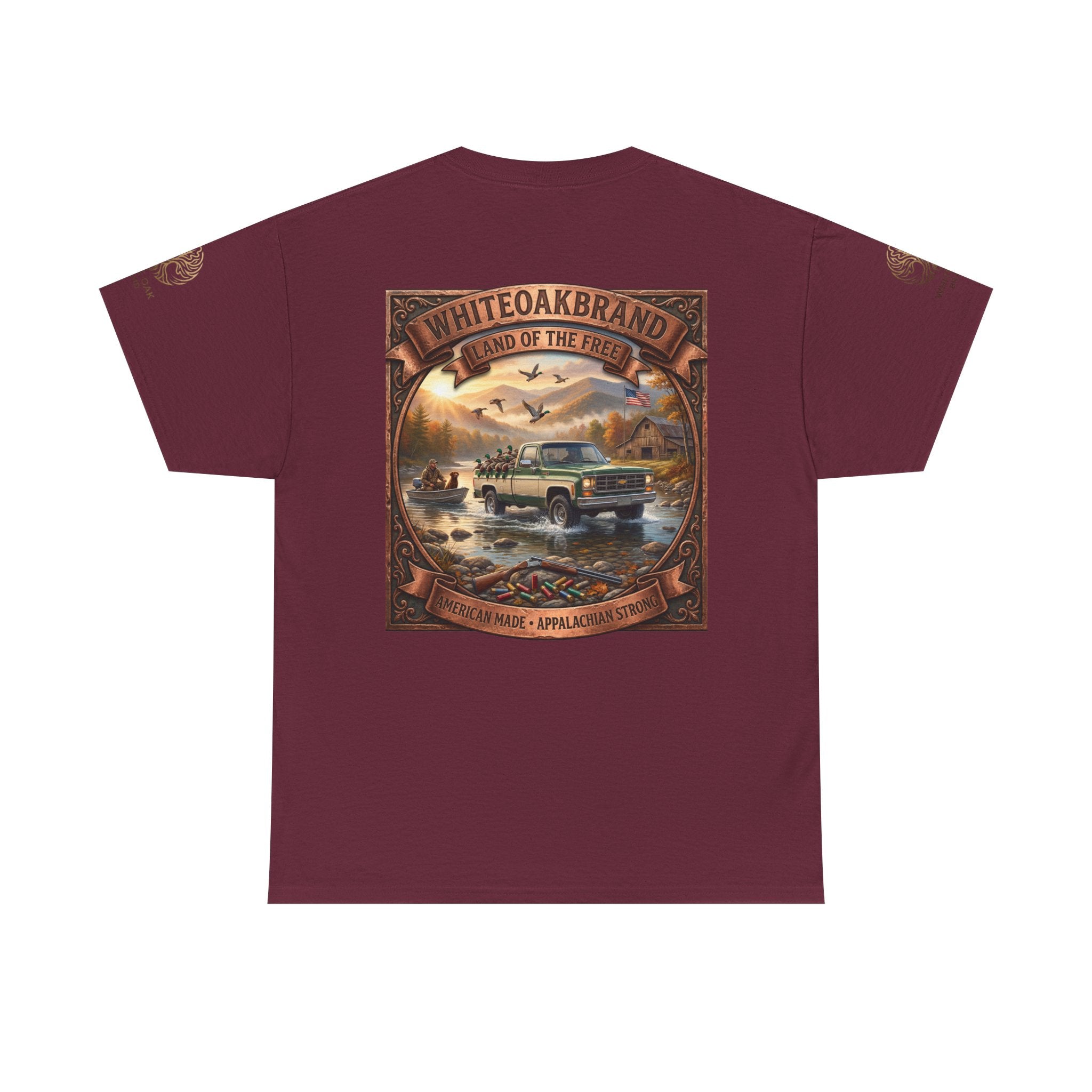 Vintage Outdoors Truck T‑Shirt — "White Oak Brand: Land of the Free" Graphic Tee