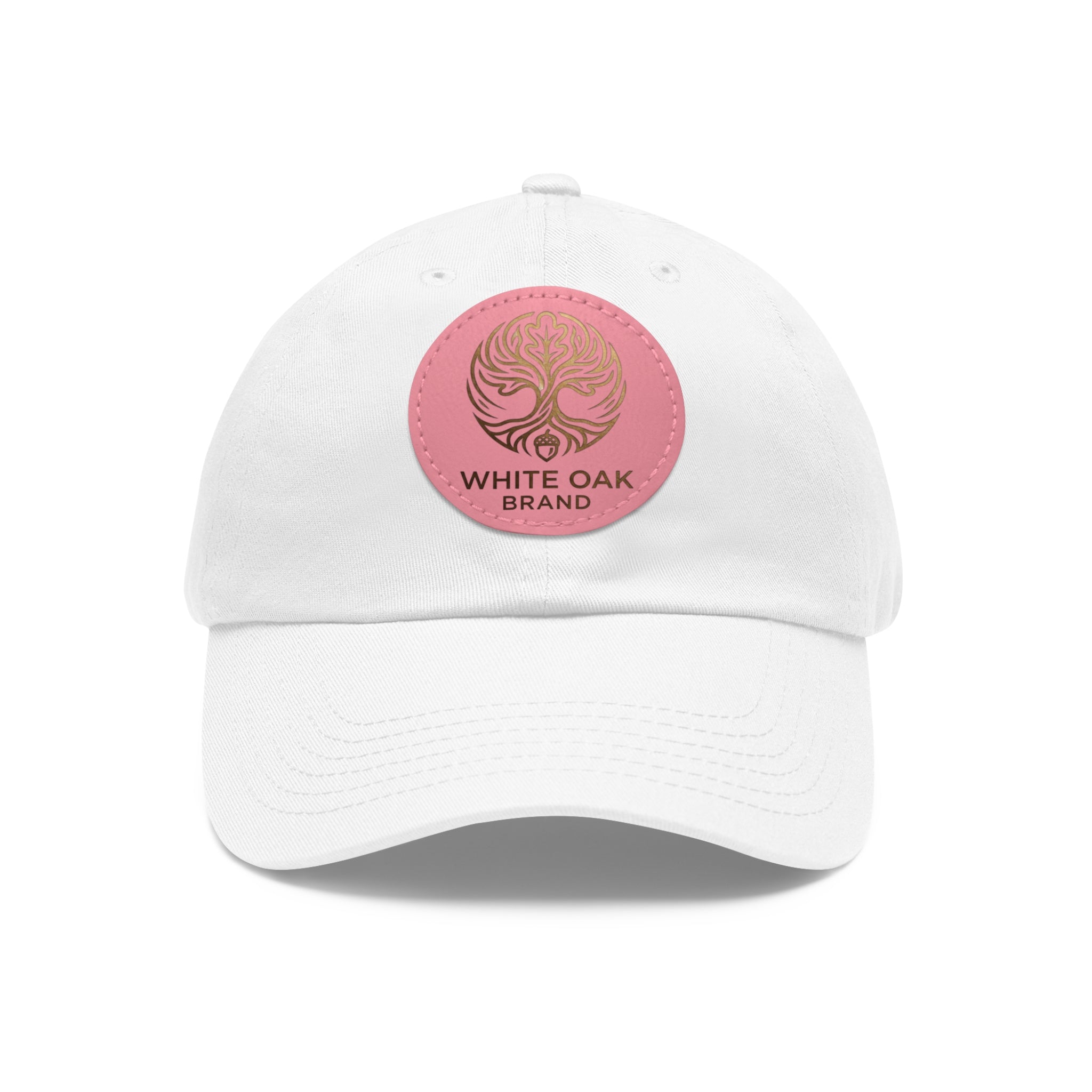 White Oak Leather Patch Dad Hat — Embossed Tree Logo Cap