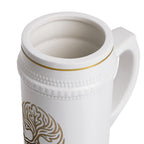 White Oak Brand Ceramic Beer Stein Mug — Gold Accent Logo Pint