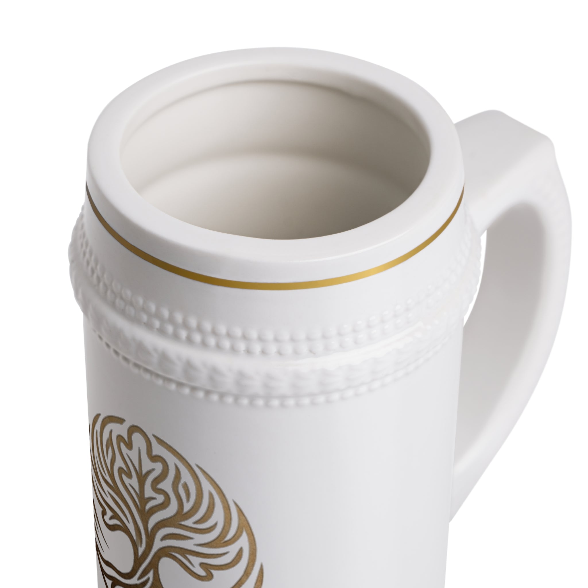 White Oak Brand Ceramic Beer Stein Mug — Gold Accent Logo Pint