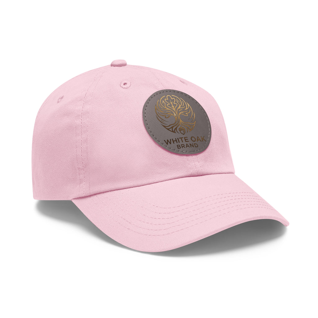 White Oak Leather Patch Dad Hat — Embossed Tree Logo Cap