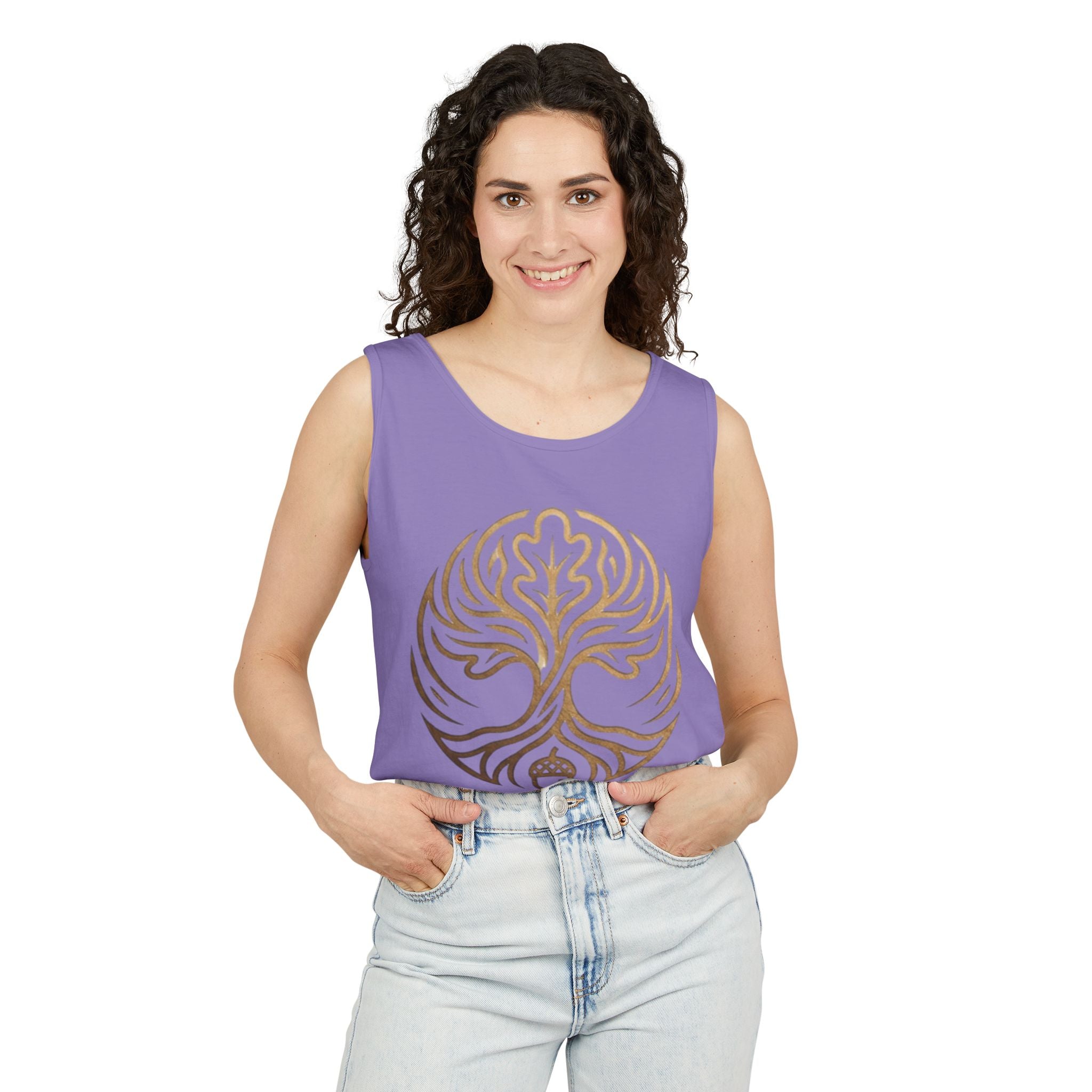 White Oak Brand Logo Tank Top — Minimal Tree Emblem Summer Tank