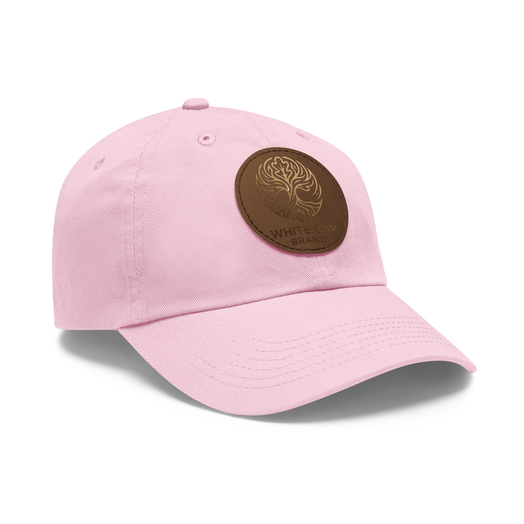 White Oak Leather Patch Dad Hat — Embossed Tree Logo Cap