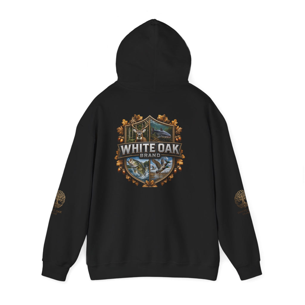 White Oak Brand Hoodie – Nature Logo Pullover with Scenic Back Emblem