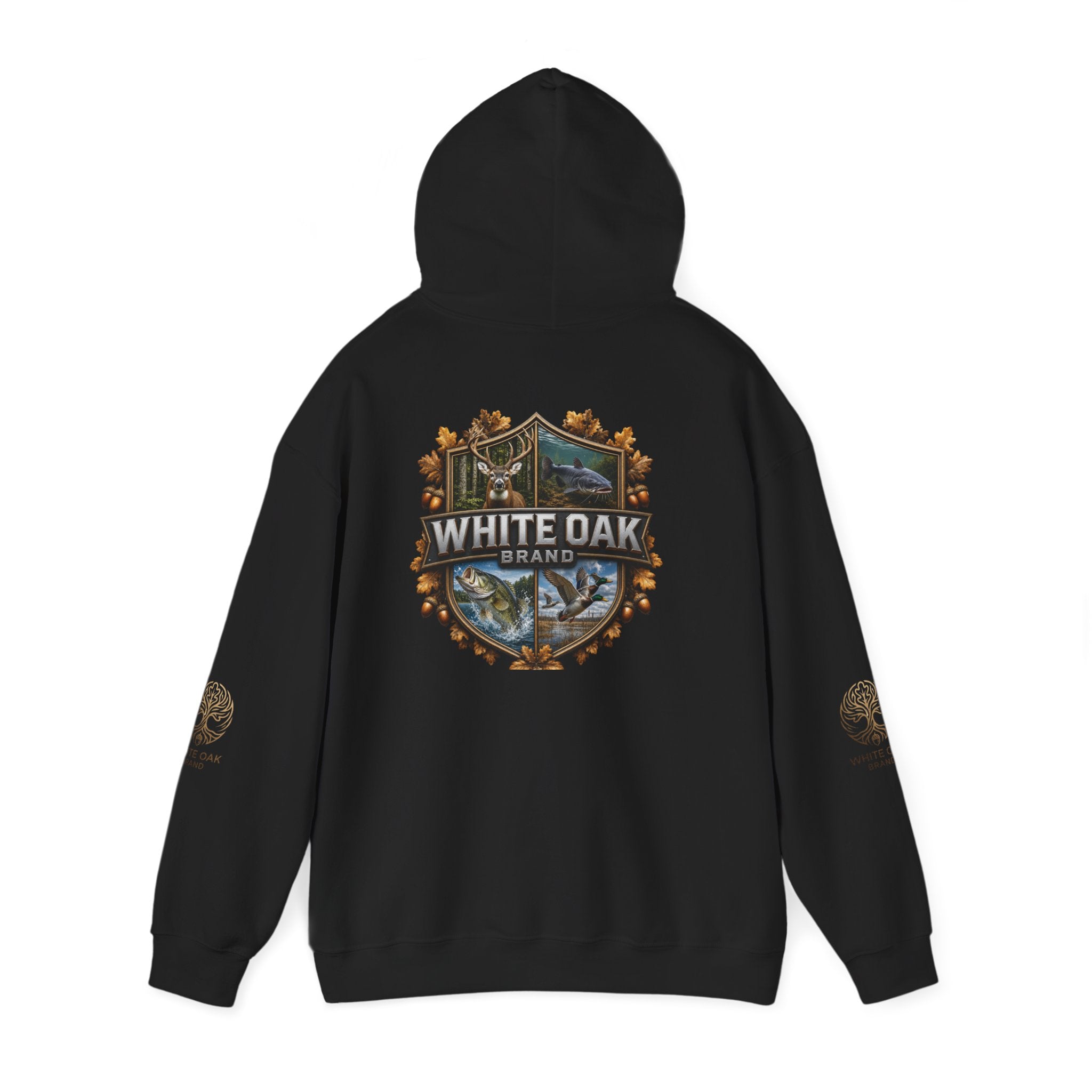 White Oak Brand Hoodie – Nature Logo Pullover with Scenic Back Emblem