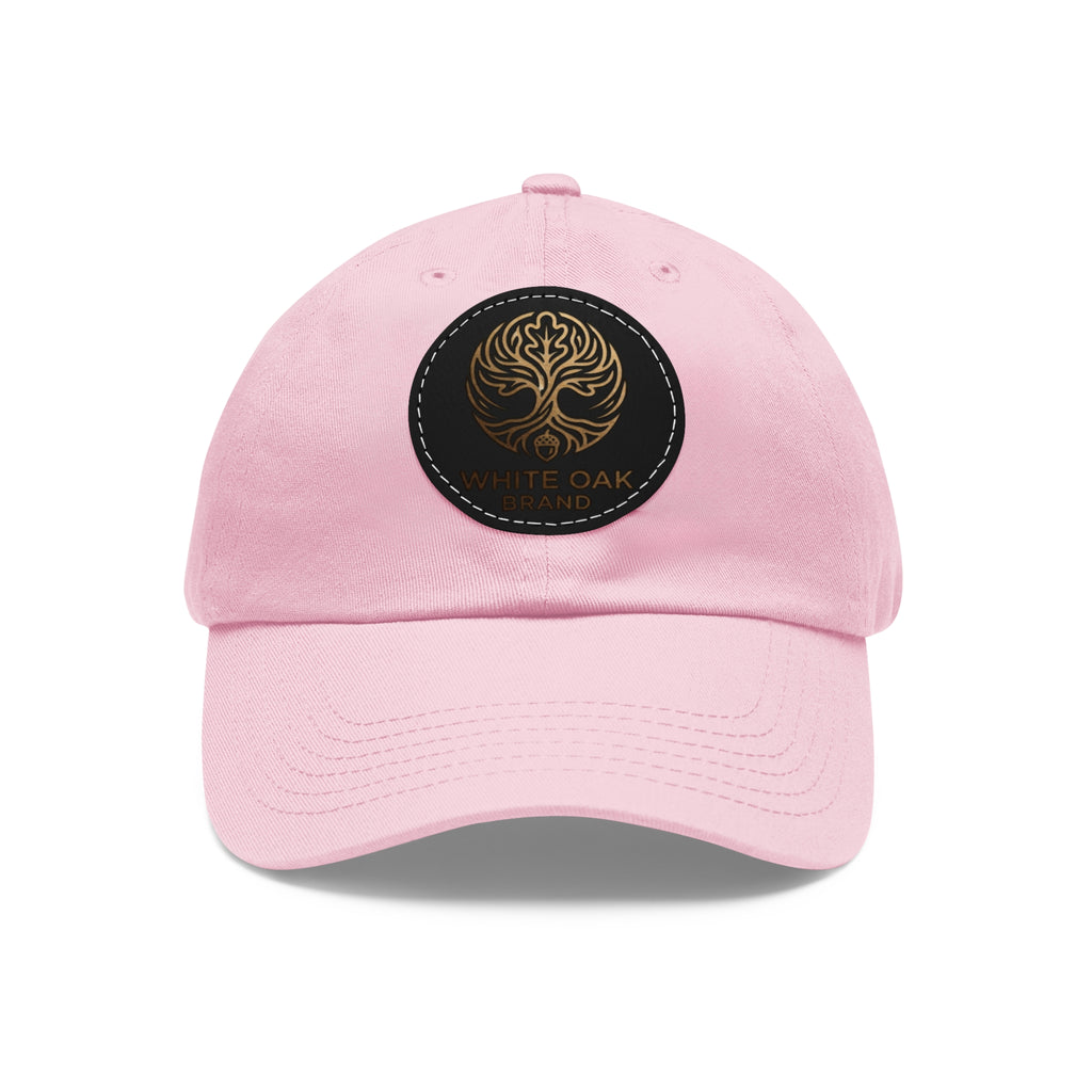 White Oak Leather Patch Dad Hat — Embossed Tree Logo Cap