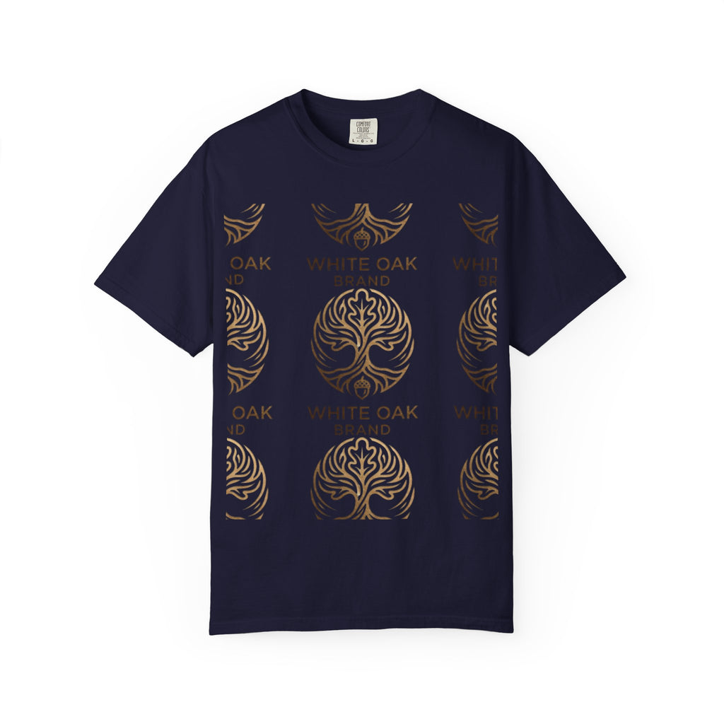 White Oak Brand Logo T-Shirt — Repeated Tree Emblem Tee