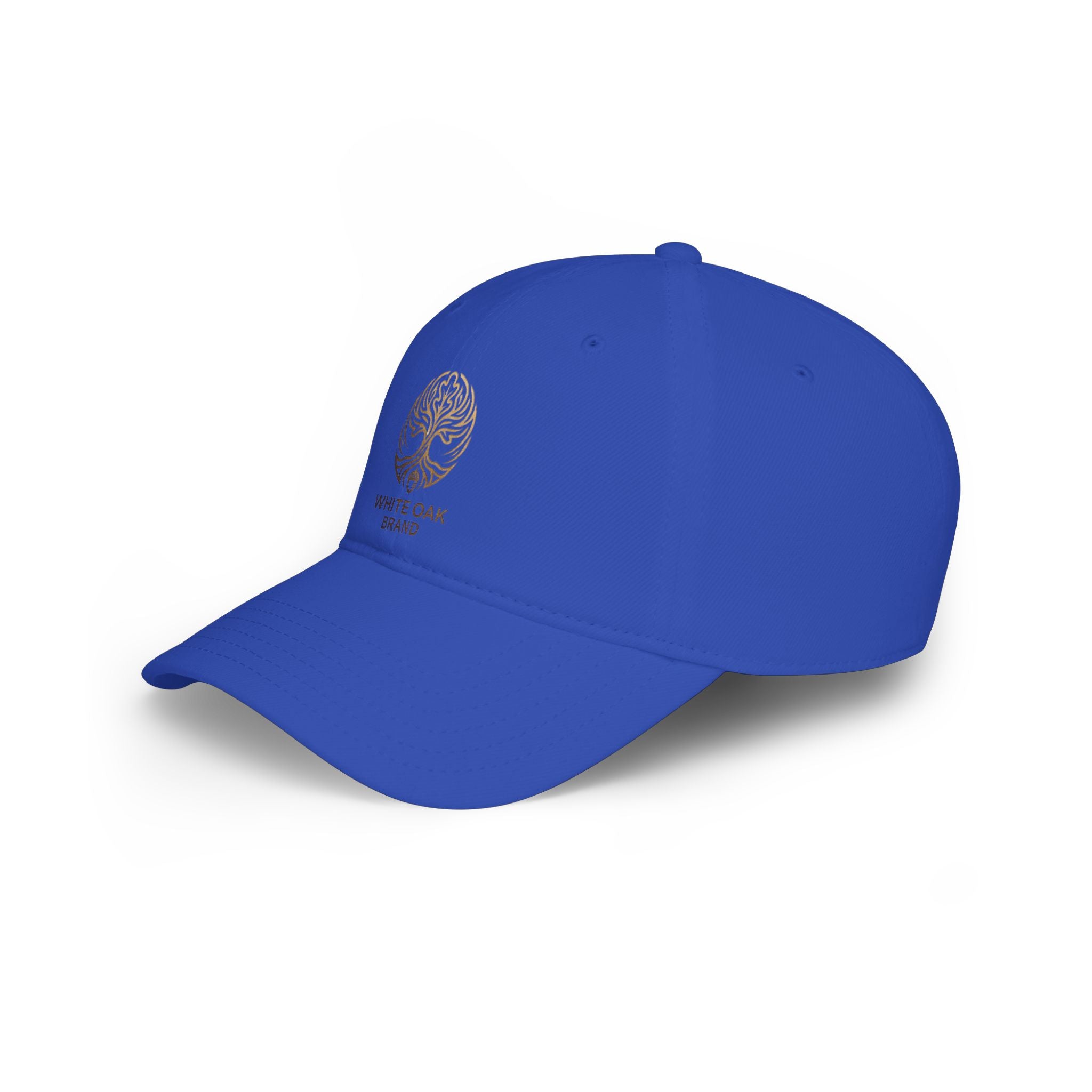 Red Low-Profile Baseball Cap — Gold White Oak Brand Tree Logo