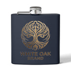 White Oak Brand 6oz Stainless Steel Flask — Engraved Oak Logo Hip Flask, Gift for Groomsmen & Outdoor Enthusiasts