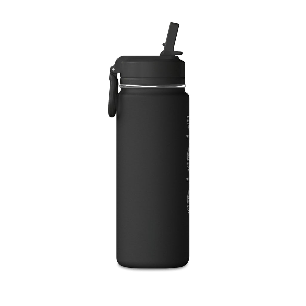 20oz Black Stainless Water Bottle — White Oak Brand Tree Ring Graphic