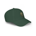 Red Low-Profile Baseball Cap — Gold White Oak Brand Tree Logo