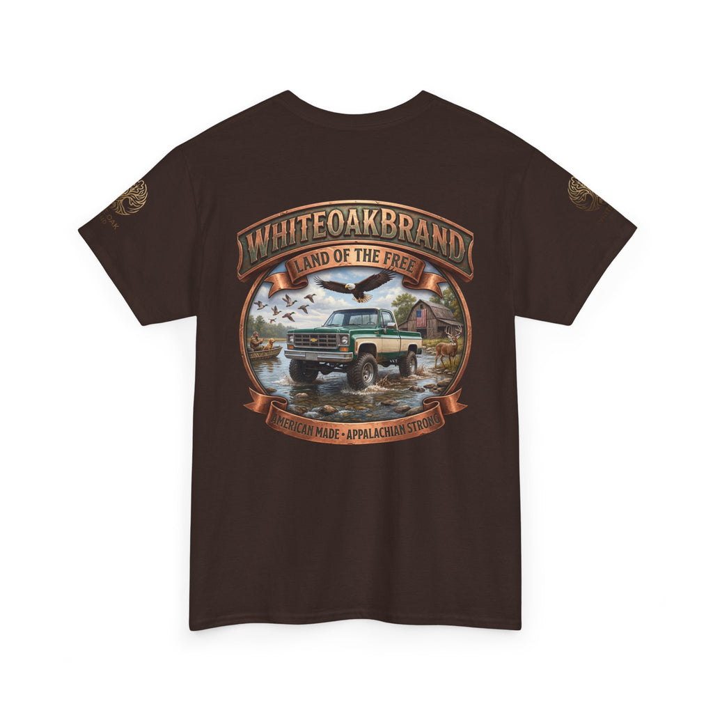 Vintage Truck Graphic Tee – WhiteOakBrand “Land of the Free” Cotton T-Shirt