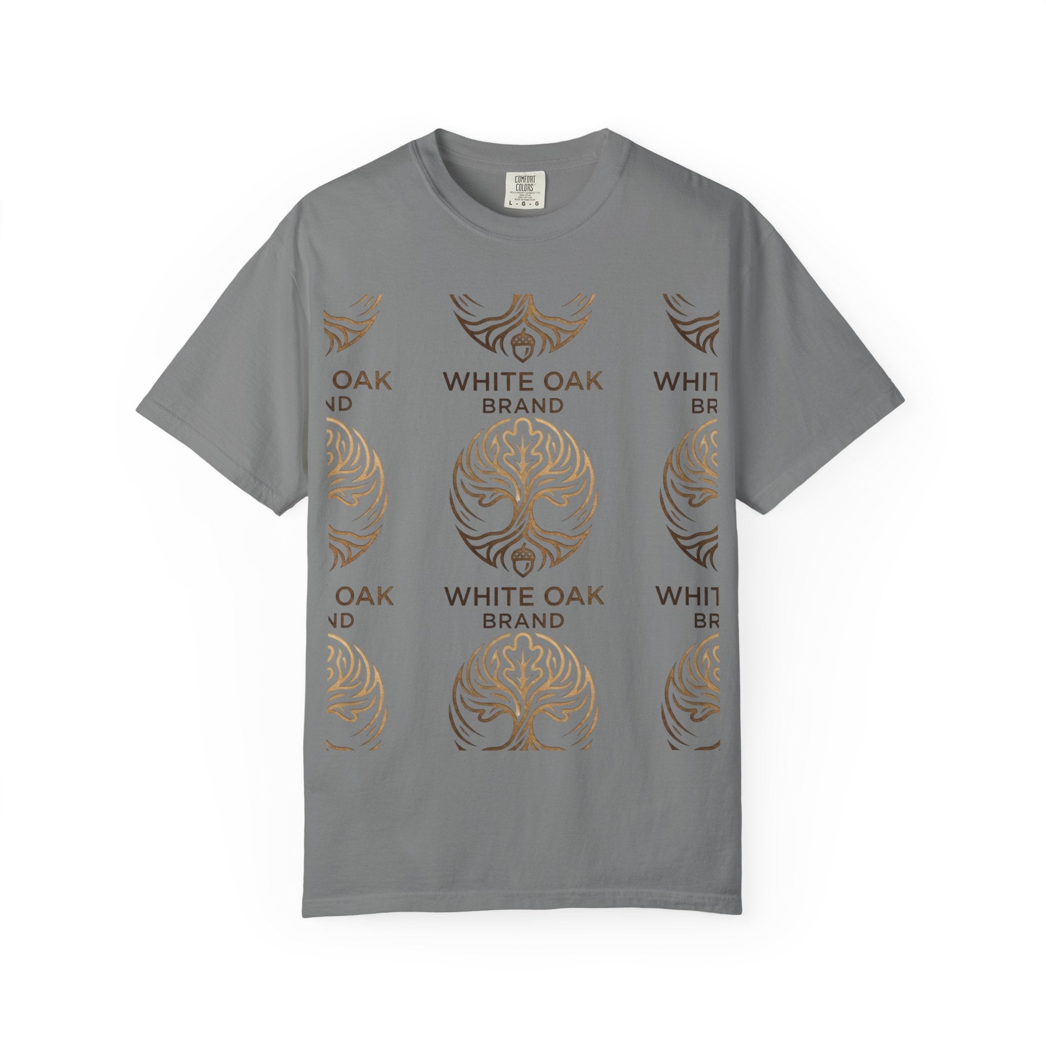 White Oak Brand Logo T-Shirt — Repeated Tree Emblem Tee