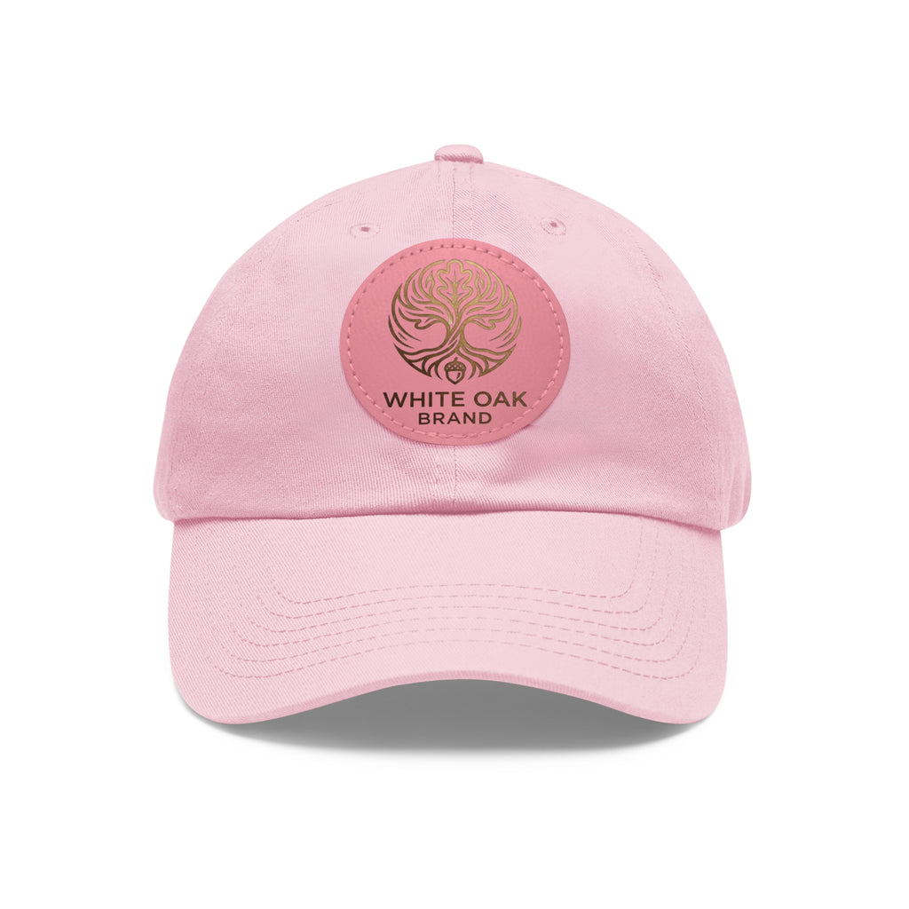 White Oak Leather Patch Dad Hat — Embossed Tree Logo Cap
