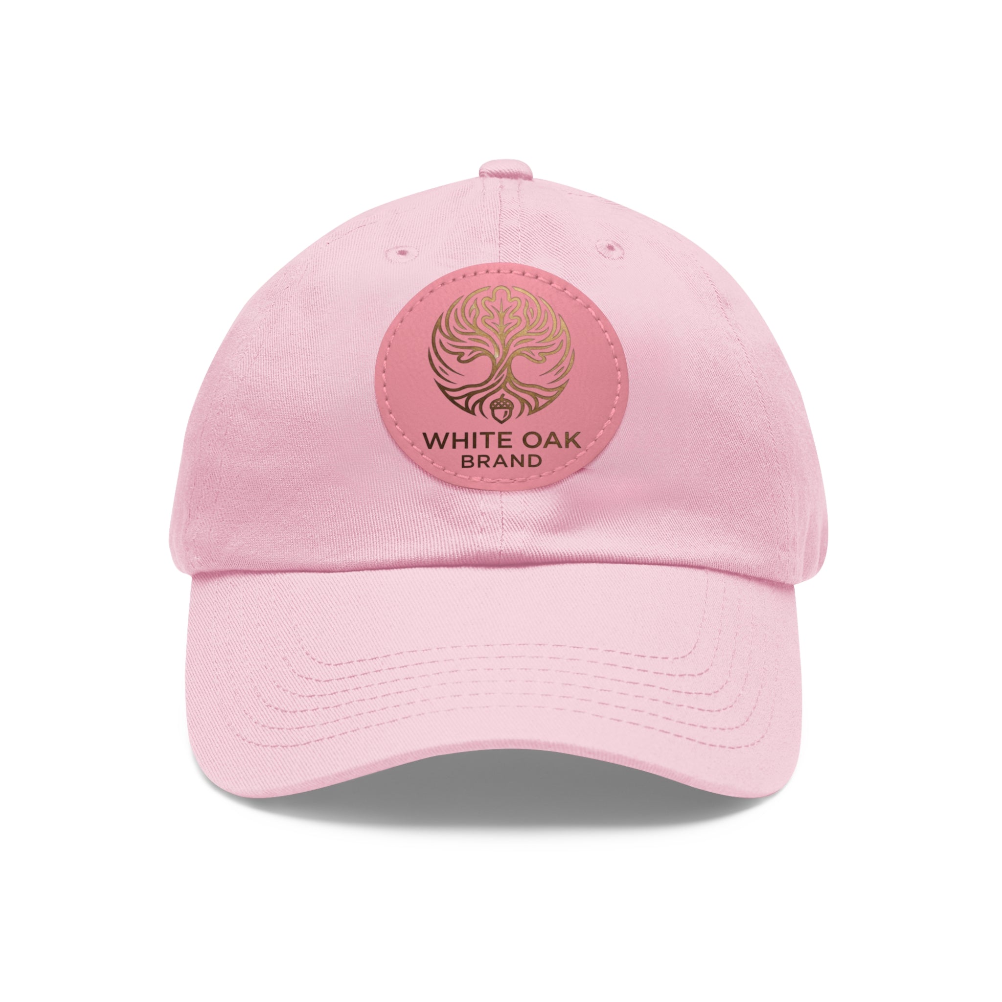 White Oak Leather Patch Dad Hat — Embossed Tree Logo Cap