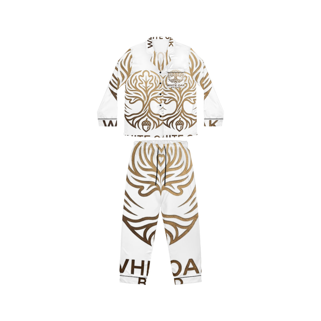 White Oak Brand Satin Pajama Set — Luxury Women's Sleepwear with Gold Oak Motif