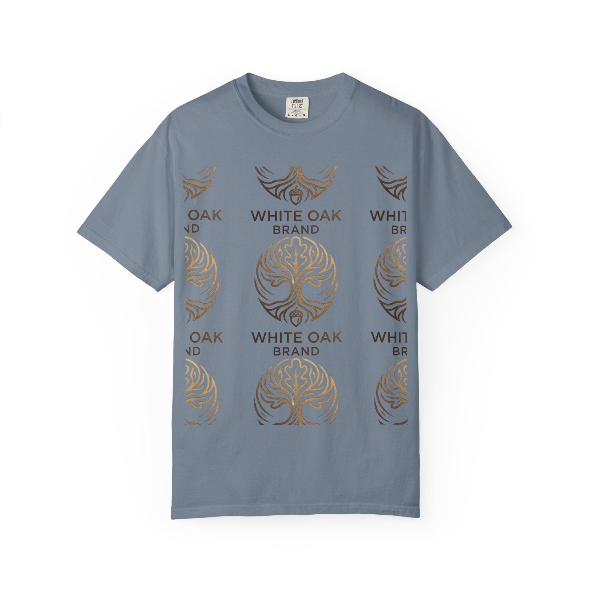 White Oak Brand Logo T-Shirt — Repeated Tree Emblem Tee