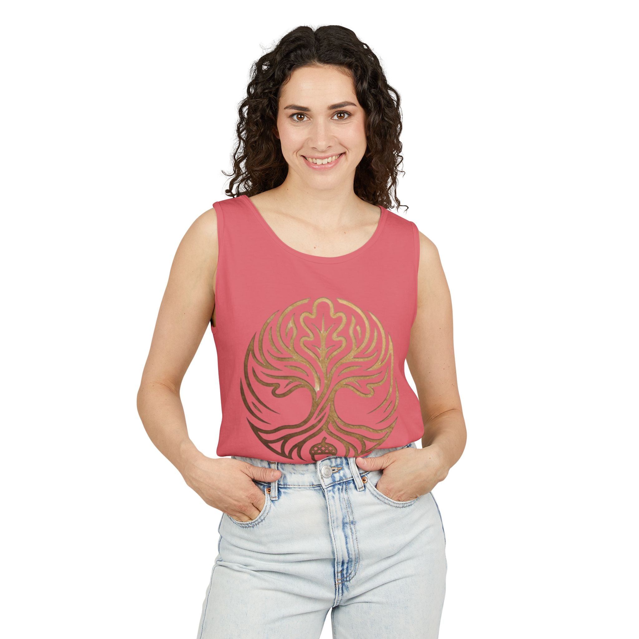 White Oak Brand Logo Tank Top — Minimal Tree Emblem Summer Tank