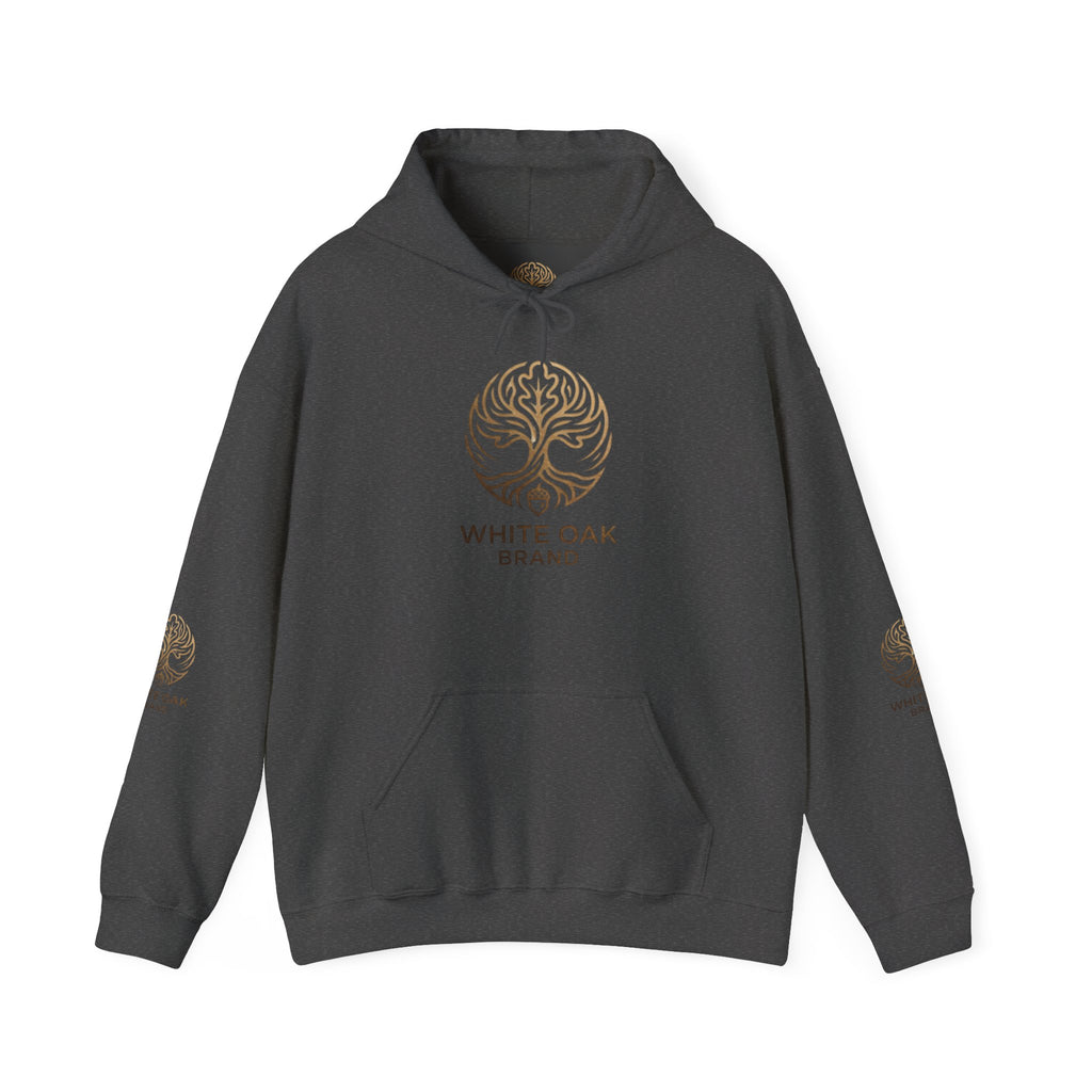 White Oak Brand Hoodie – Nature Logo Pullover with Scenic Back Emblem