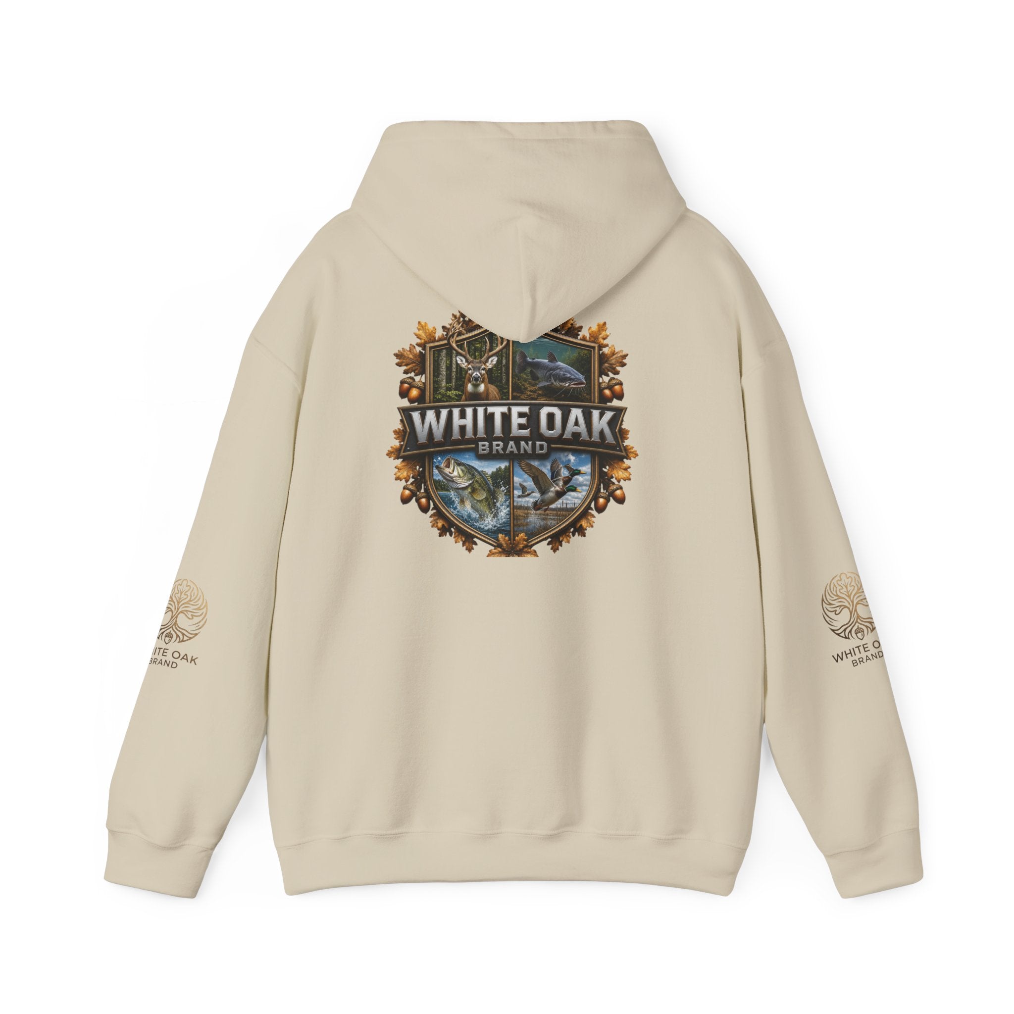White Oak Brand Hoodie – Nature Logo Pullover with Scenic Back Emblem