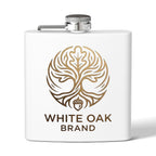 White Oak Brand 6oz Stainless Steel Flask — Engraved Oak Logo Hip Flask, Gift for Groomsmen & Outdoor Enthusiasts